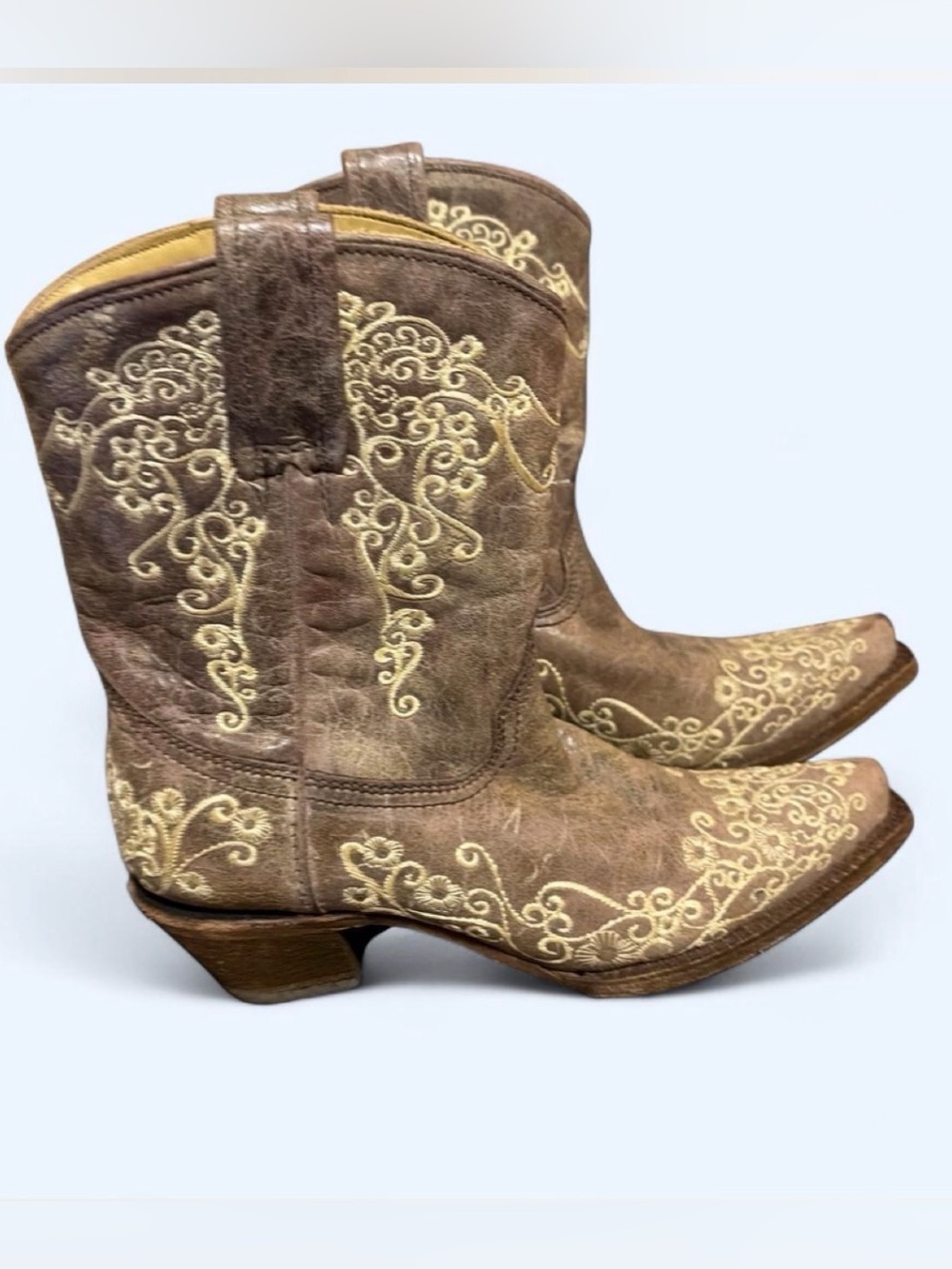 Corral Brown Leather Western Embroidered Mid-Calf Boots, Size 7